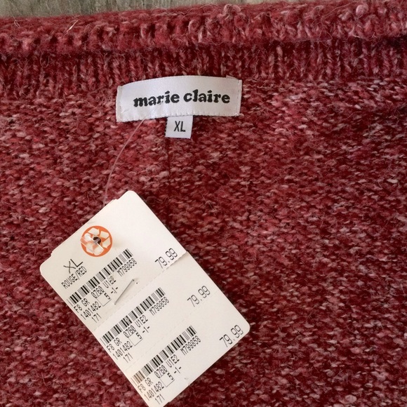 Marie Claire XL Acrylic Wool Blend Boucle Zip Up Cardigan Sweater Jacket Red - Picture 10 of 16